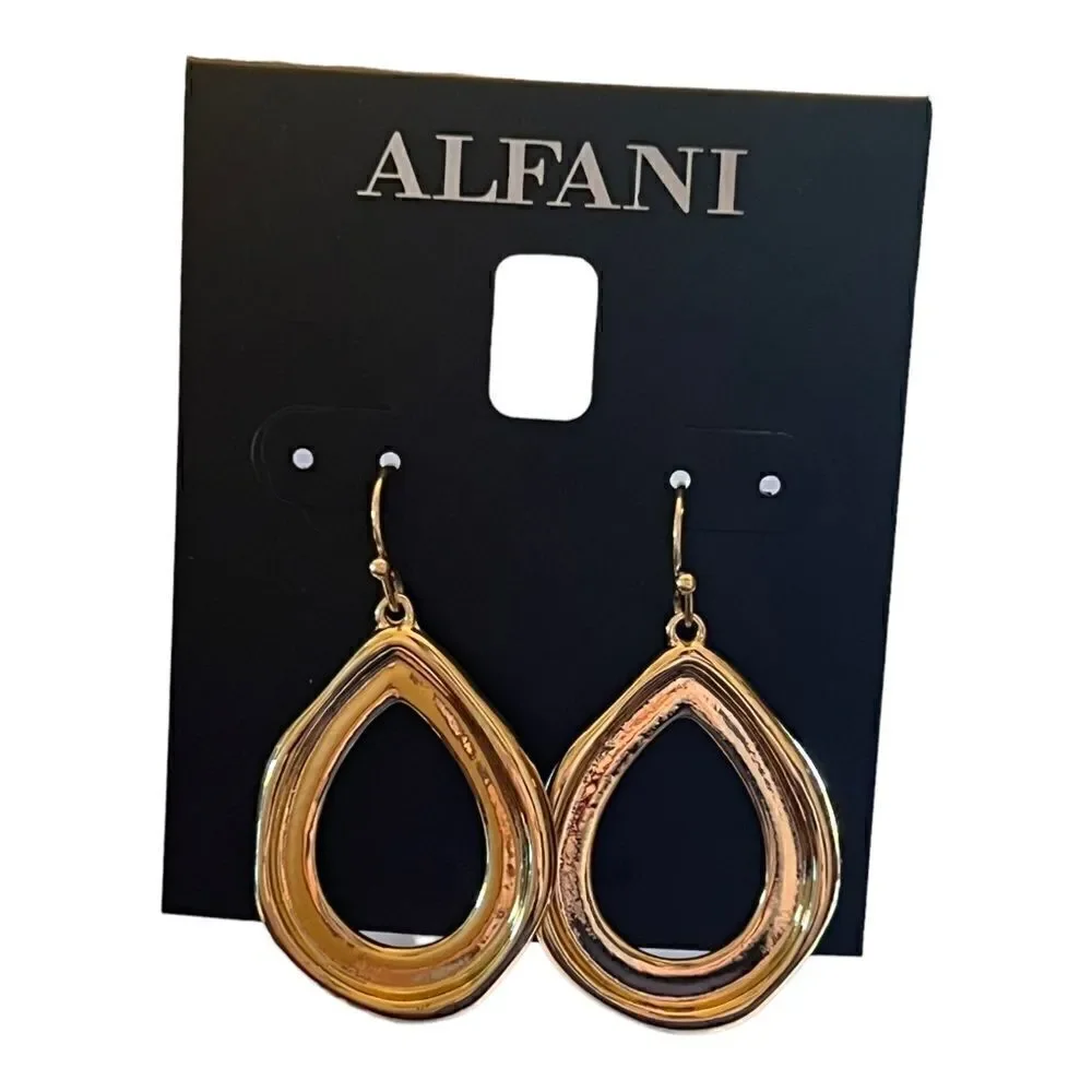 Alfani Gold Tone Sculptural Open Drop Gold Earrings New